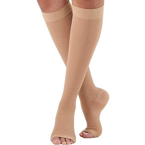 Calze sexy S-XL Calze elastiche con punta aperta al ginocchio Calze a compressione al polpaccio Calze a pressione graduata (nude L)