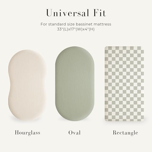 Image of MairMore 3 Pack Muslin Bassinet Sheets for Babies, Soft & Breathable 100% Cotton Fitted Sheets for Oval, Rectangle, Hourglass Bassinet Mattress Pads (Green Chessboard)