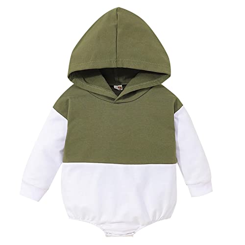 Infant Boys Girls Autumn Winter Long Sleeve Patchwork Colour Fashion Sport Hooded Romper 3 (Army Green, 6-12 Months)