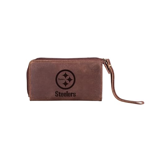 Team Sports America NFL Leather Wristlet Wallet for Women (Pittsburgh Steelers, Brown)