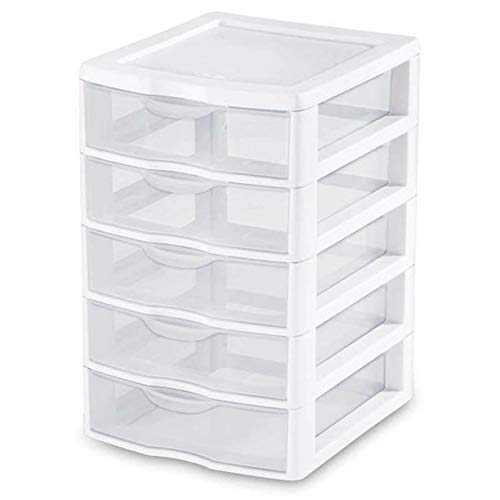 Sterilite Clearview Plastic Small 5 Drawer Desktop Storage Unit, White (12 Pack)