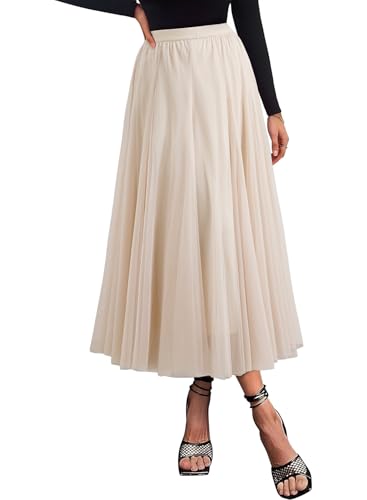 Happy Sailed Women's Tulle Skirt Elastic High Waisted Mesh Layered A-Line Long Flowy Skirts for Women Night Out Women Clothes Fashion 2026 Beige Large