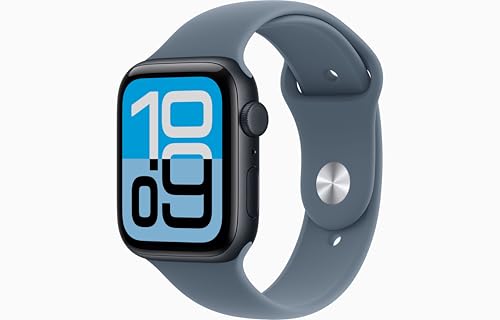 Apple Watch SE 3 [GPS, 44mm] Midnight Aluminum Case with Anchor Blue Sport Band, M/L (Renewed)