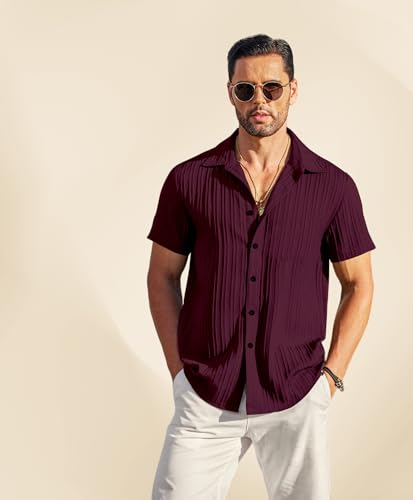 Image of IndoPrimo Men's Cotton Shirt with Spread Collar Neck Line Solid Pattern Half Sleeves Regular Fit Western Style and Standard Length