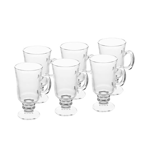 Lyor, 6614, Conjunto 6 Taças para Cappuccino com Alça e Pé de Vidro, Transparente, 250ml
