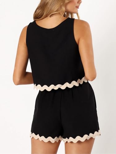 Tankaneo Womens 2 Piece Vacation Outfits Lounge Sets Casual Cropped Tank Tops Shorts Matching Set4