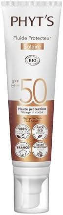 Phyts Sun Protective Fluid SPF 50 - Mineral Sunscreen for Face with Vitamin E and Shea Butter - Coconut Vanilla Scent - Non-Sticky Texture - 3.3 oz