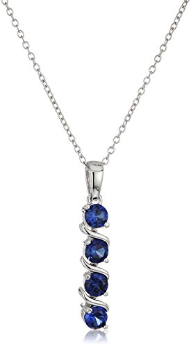 Amazon Collection Sterling Silver Created Blue Sapphire Four Stone Pendant Necklace, 18