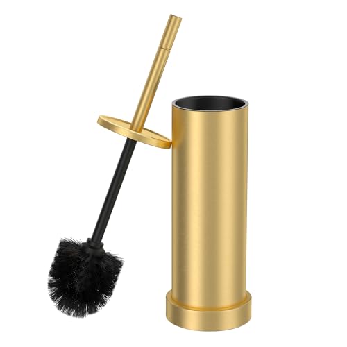 Toilet Brush and Holder Set: 304 Stainless Steel Brushed Gold Toilet Bowl Brush and Holder with Removable Inner Bowl and Splash Protection Heavy Duty Long Handle Bathroom Cleaning Tool