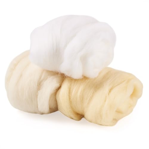 Image of Magibeasd 2.12 oz Wool Roving for Needle Soft Chunky Felting Nature Wool Yarn Kit for Beginners Felted Handmade Crafts DIY Materials Hand Spinning Supplies Beige White