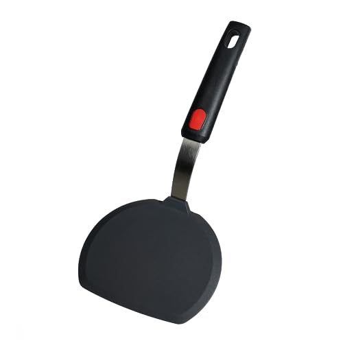 Dalup Enterprises Wide Pancake Spatula - Non-Stick Silicone Turner with Curved Handle (Black)