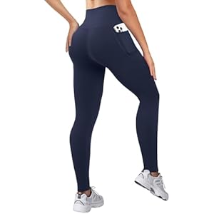 High Waisted Leggings for Women Workout Butt Lifting Yoga Pants with Pockets Tummy Control Yoga Leggings Navy Blue X-Small