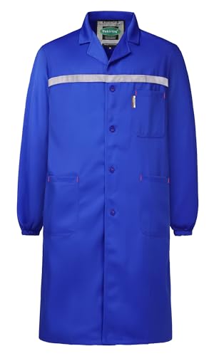 Yukirtiq Bata de Laboratorio Hombre Manga Larga Camisas para Trabajos Taller Chaqueta de Trabajo de Botones Almacén Ropa de Trabajo, Azul, L