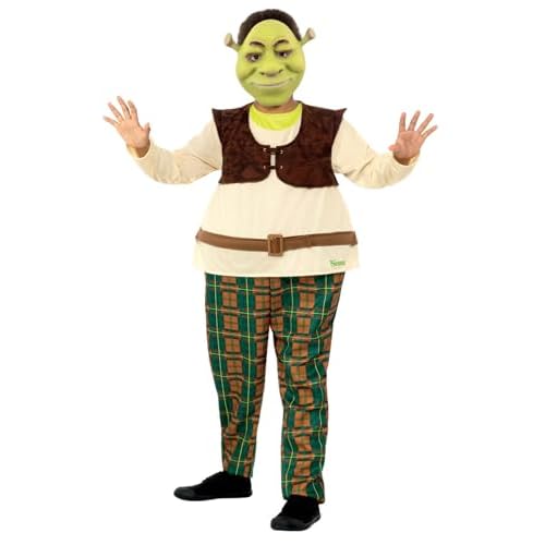 Smiffys Disfraz de Shrek para niños, Verde, con traje de aro y máscara de EVA
