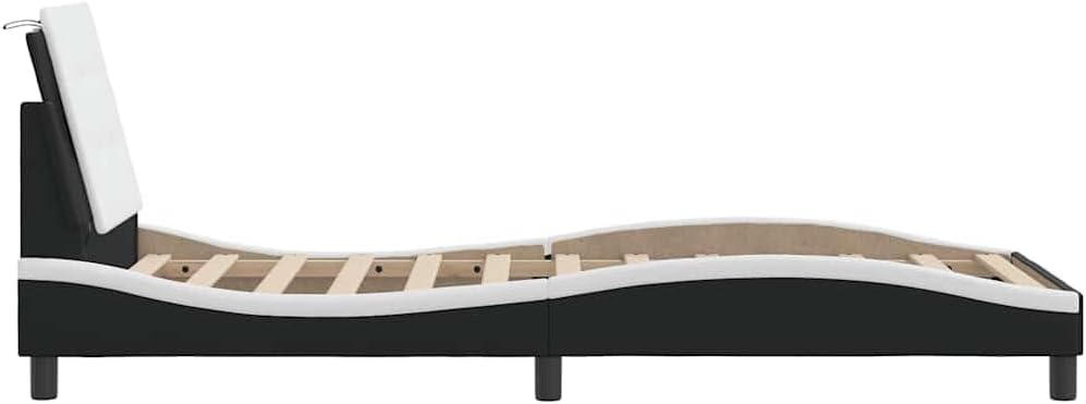 vidaXL Twin Bed Frame - Black and White - Modern Faux Leather with Headboard Cushion - 39.4"x74.8"