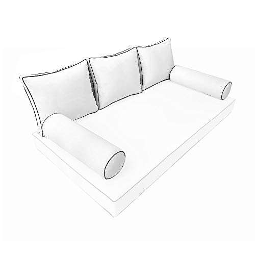 Prolinemax |SLIPCOVER ONLY| S3 Outdoor Bolster Back Pillow Covers Contrast Trim Twin AD106