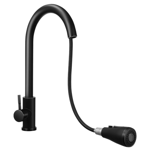 Robinet de cuisine avec douchette extractible 360° mitigeur noir mat double commande durable - 6