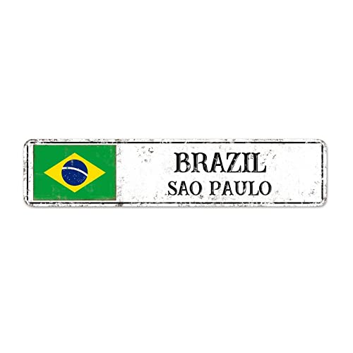 Cartel de metal vintage de Brasil de la ciudad de Sao Paulo signo de aluminio retro bandera de Brasil retro carteles colgantes de calle para hombres decoración de cuevas país, letrero de recuerdo de