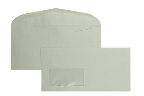 1000 Stück, Farbige Kuvertierhüllen, DIN C6/5, Nassklebung, Geschwungene Klappe, 75 g/qm Recycling, Mit Fenster, Grau, Blanke Briefhüllen