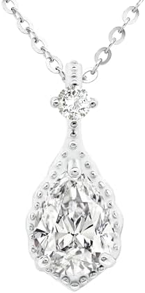 Moissanite 925 Sterling Silver Pendant Necklace 0.5-1 Carat Round Pear Cut, Dainty Elegent D Color Dancing Style with Bead Adjustable Chain Necklace for Women