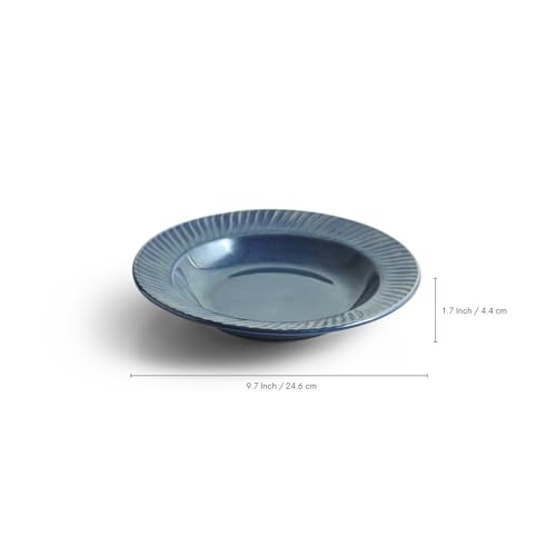 Image of ExclusiveLane 'Cosmic Hollow' Ceramic Pasta Bowl /Plate for Serving (410 ML, Microwave Safe, Hand-Embossed) | Snack Serving Plate for Kitchen Serving Plate for Snacks