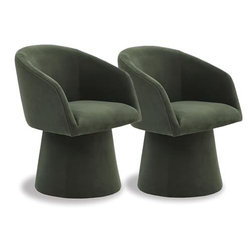 Image of KISLOT Swivel Dining Chairs Modern Accent Armchair Side Deskchair for Diningroom Vanity Bedroom Livingroom Reading Room,Green,2 Box