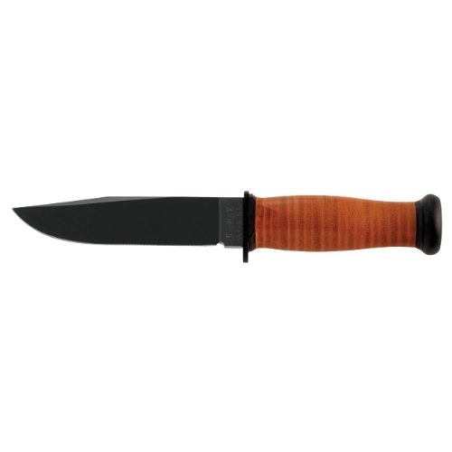 Ka-Bar Leather Handled Mark I Straight Blade Knife 5-1/8