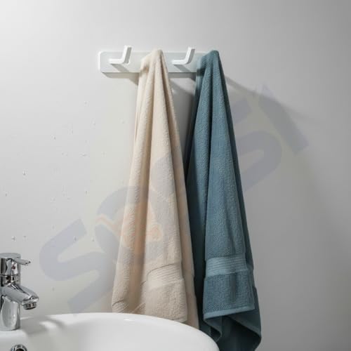 Image of SOSSI 4-Pin Cloth Hanger, Wall Mounted Hook Rail with 4 Hooks for Bathroom, Kitchen, Key Holder, Cloth-Towel Hanger, Robe Hooks Pack of 2 (White Finish)