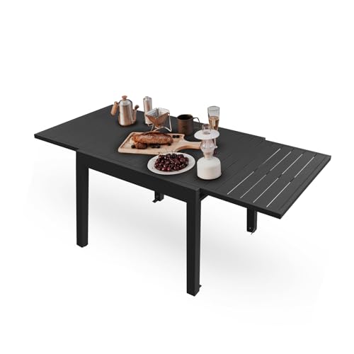 Domi-Patio-Dining-Expandable-Table-Metal-Aluminum-Outdoor-Table-for-4-6-Person-Rectangular-Table-for-Garden-Lawn-Porch-Bistro Domi Patio Dining Expandable Table Metal Aluminum Outdoor Table for 4 6 Person Rectangular Table for Garden Lawn Porch Bistro