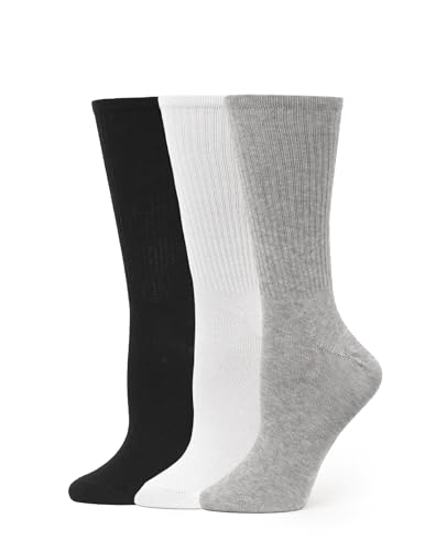 Image of HUE Women's Casual Ribbed Must-have Crew Lightweight Athletic Socks 3 Pair Pack