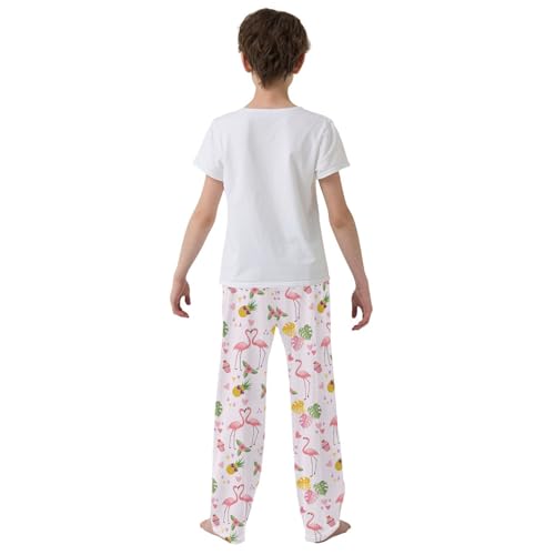Flamingo Pineapple Florals Boys Long Pants Soft Trousers Elastic Waist Kids Lounge Bottoms with Pockets S-XL3