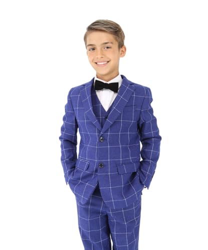 Costume à carreaux bleu garçon en textile premium pour cérémonie chic