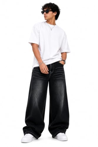 KULAKAS Men's Black Baggy Wide Leg Jeans - Image 5