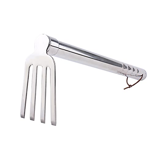 LUBAN Petit râteau en Acier Inoxydable, Longueur : 39 cm, râteau à Main avec 4 Dents, râteau à Fleurs antirouille en métal, râteau à Fleurs pour désherber et ameublir et aérer Le Sol Cover
