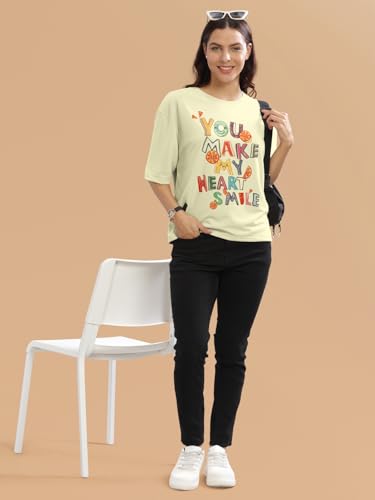 Image of HELLCAT Beige Printed Loose Fit Crew-Neck Crop T-Shirt for Women