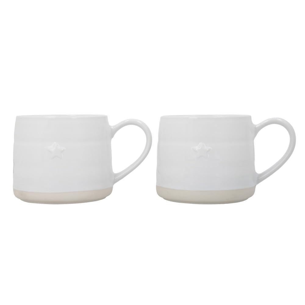 MIKASA Stoneware 2pc 380ml Cosy Mugs, Star, Gift Boxed, Cream, mittelgroß