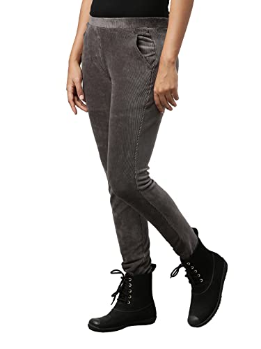 Image of GO COLORS Solid Corduroy Treggings for Women | Warmtech, Mid Rise, Side Pocket