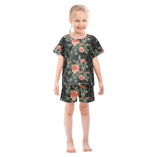 ALAZA Cactus Rose Marble Pajama Set Short Sleeve Sleepwear Soft Lounge Nightwear3