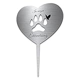 CHRISCK design Grabstecker Herz mit Pfote aus Edelstahl mit Trauer Spruch oder Namen | Grabschmuck Katze o. Hund - Grab Deko für Tiere | wetterfest & personalisierbar für EIN Tiergrab o. Garten