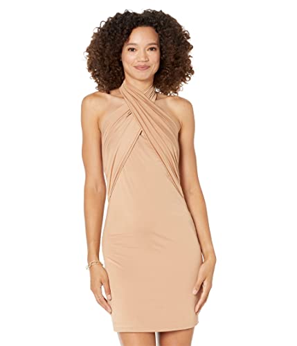 bebe Cross Front Halter Neck Dress Almond XS