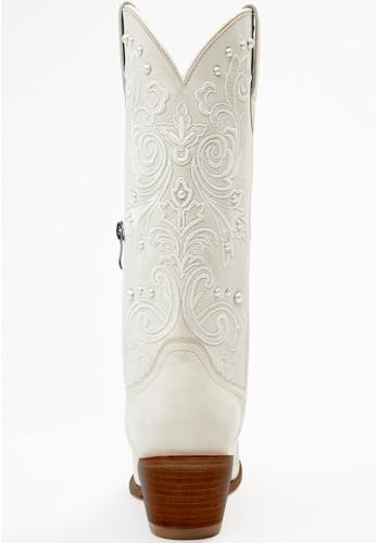 MissHeel White Cowboy Boots for Women Mid Calf Wedding Boot with Pearls4