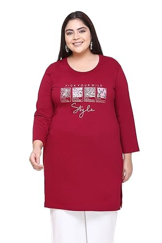 Image of RYSH Women's Plus Size Printed Nightshirt | Round Neck | 3 /4 Sleeve | Relaxed Fit Long Nightwear Top |