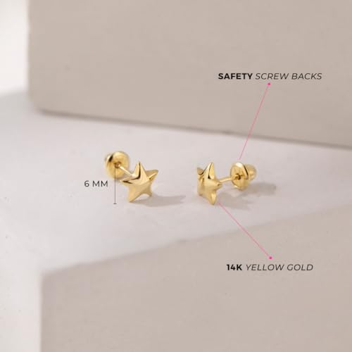 14k Yellow Gold Puffed Star Screw Back Earrings For Toddlers & Little Girls - Small Star Shaped Girl Earrings - Polished Safety Screw Back Girl Earrings For Young Girls4