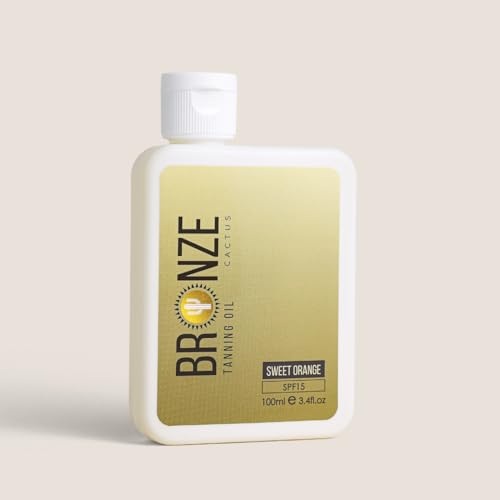 Bronze Cactus Sweet Orange Tanning Oil with SPF15, Dermatologically Tested Vegan-Friendly Moisturizing Tanning Oil, Broad Spectrum UVA/UVB Protection, Paraben/Cruelty-Free, 3.4fl.oz