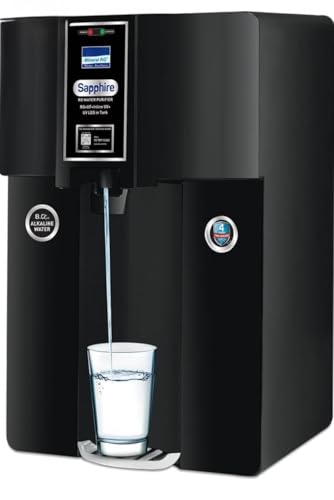 Sapphire RO Water Purifier with UV LED Tank, Mineral RO Technology, 8.0+ Alkaline Water, NSF Certified, Black