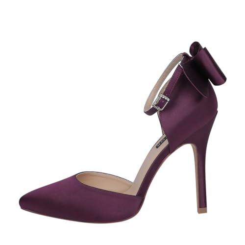 ERIJUNOR Women High Heel Bow Ankle Strap Evening Party Dance Wedding Satin Shoes2