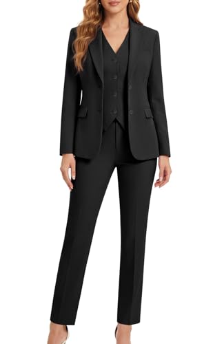 Kelyaa Women's 3 Piece Suit Set Two Button Lady Dressy Business Office Work Tuxedo Professional Blazer Vest and Pants Outfits Black