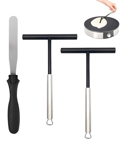 DASHUI 3 Stück Crepes Verteiler und Spatel Edelstahl Crepe Teigverteiler Spatel Schwarz Crepes Maker Zubehör für Zuhause Küche Backen Kochen Backwerkzeuge