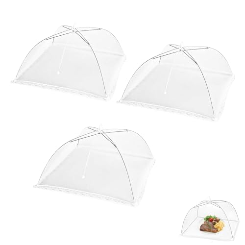 3Pcs Food Covers, Food Covers Mesh Pop Up, Reusable Food Net Cover, Large Collapsible Food Cover for Outdoors, Screen Tents Parties Picnics BBQ,Reusable and Collapsible