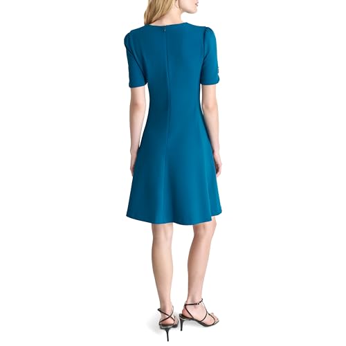 Image of DKNY Women's Button Short Sleeve Fit and Flare Dress